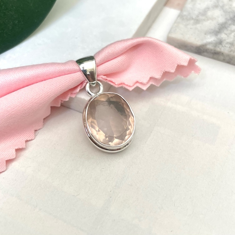 925 Sterling Silver, Natural Rose Quartz Pendent!! VIBES, Handmade!! - Picture 5 of 12